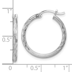 QE4417 Sterling Silver Rhodium-plated 2mm Polished/Satin Diamond-cut Hoop Earrings