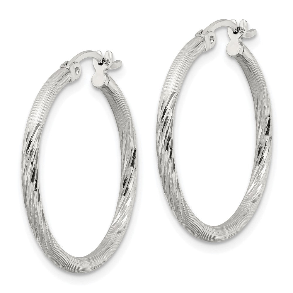 QE4418SP Sterling Silver 2mm Polished/Satin D/C Hoop Earrings