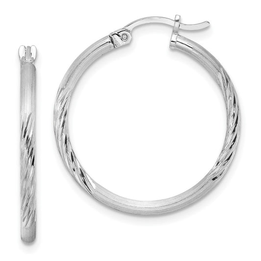 QE4418 Sterling Silver Rhodium-plated 2mm Polished/Satin Diamond-cut Hoop Earrings