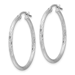 QE4419 Sterling Silver Rhodium-plated 2mm Polished/Satin Diamond-cut Hoop Earrings