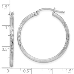 QE4419 Sterling Silver Rhodium-plated 2mm Polished/Satin Diamond-cut Hoop Earrings