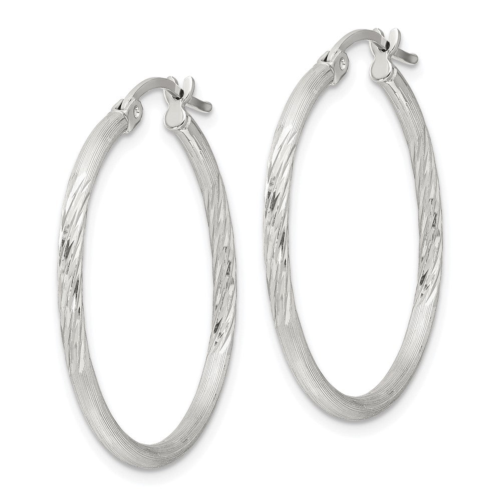 QE4419SP Sterling Silver 2mm Polished/Satin D/C Hoop Earrings