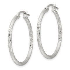 QE4419SP Sterling Silver 2mm Polished/Satin D/C Hoop Earrings