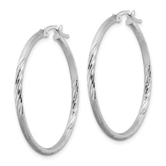 QE4420 Sterling Silver Rhodium-plated 2mm Polished/Satin Diamond-cut Hoop Earrings
