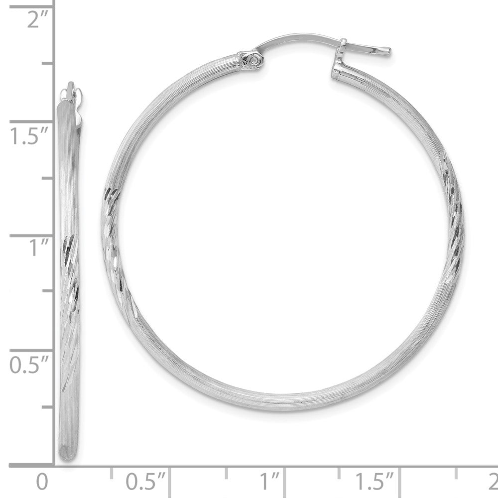 QE4421 Sterling Silver Rhodium-plated 2mm Polished/Satin Diamond-cut Hoop Earrings