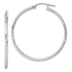 QE4421 Sterling Silver Rhodium-plated 2mm Polished/Satin Diamond-cut Hoop Earrings