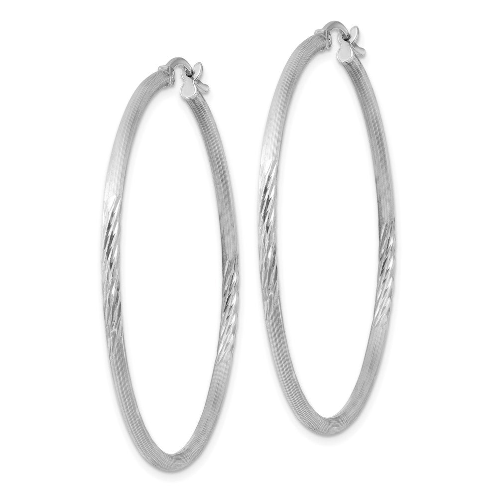 QE4422 Sterling Silver Rhodium-plated 2mm Polished/Satin Diamond-cut Hoop Earrings