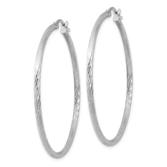 QE4422 Sterling Silver Rhodium-plated 2mm Polished/Satin Diamond-cut Hoop Earrings