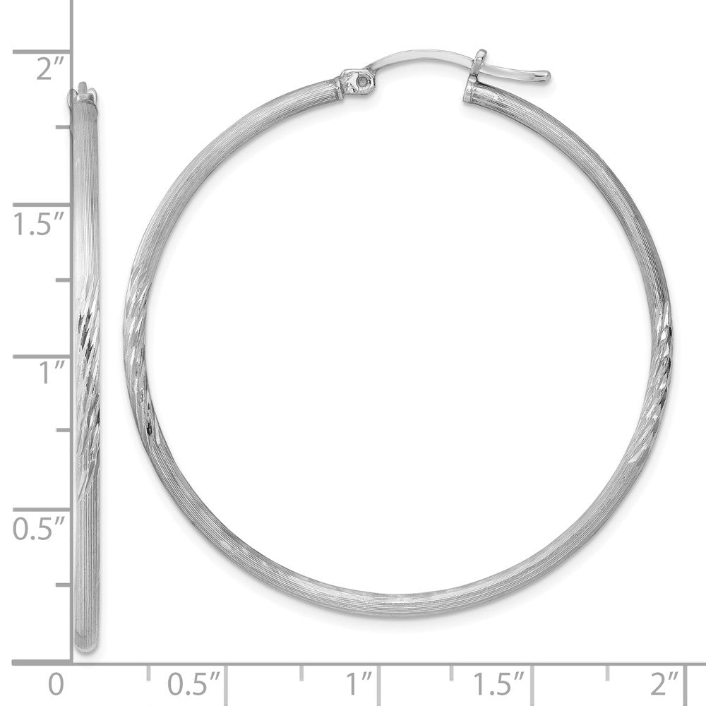 QE4422 Sterling Silver Rhodium-plated 2mm Polished/Satin Diamond-cut Hoop Earrings