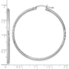 QE4422 Sterling Silver Rhodium-plated 2mm Polished/Satin Diamond-cut Hoop Earrings
