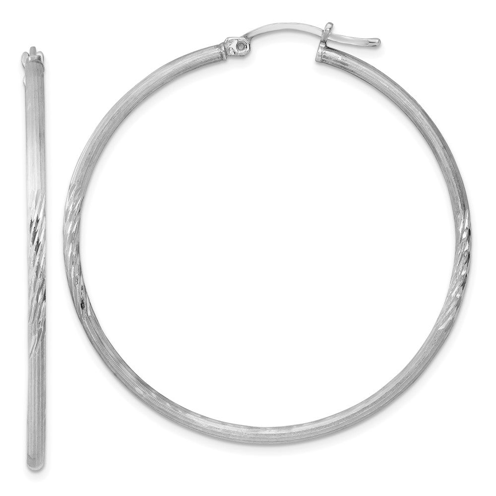 QE4422 Sterling Silver Rhodium-plated 2mm Polished/Satin Diamond-cut Hoop Earrings