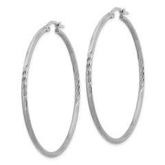 QE4423 Sterling Silver Rhodium-plated 2mm Polished/Satin Diamond-cut Hoop Earrings