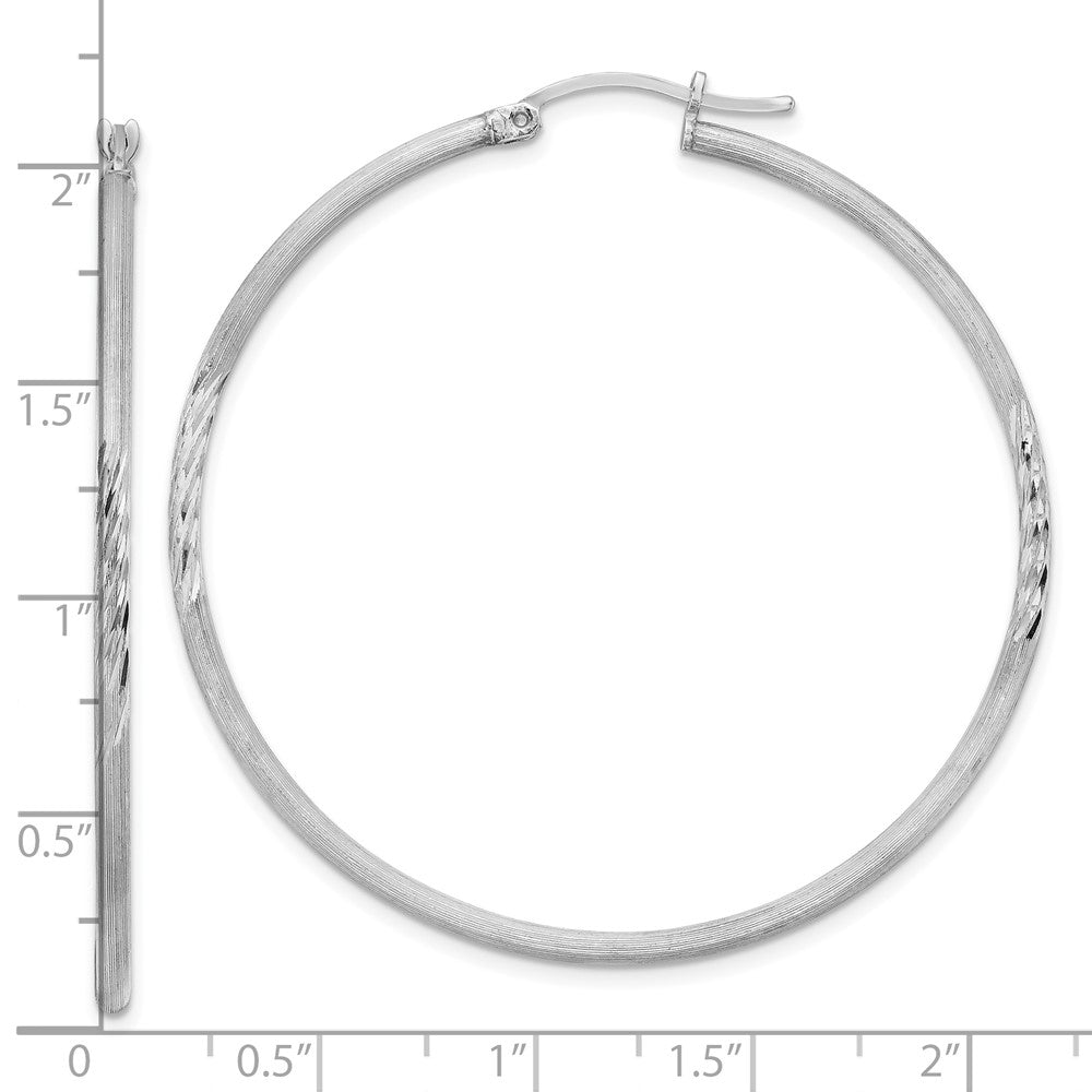 QE4423 Sterling Silver Rhodium-plated 2mm Polished/Satin Diamond-cut Hoop Earrings
