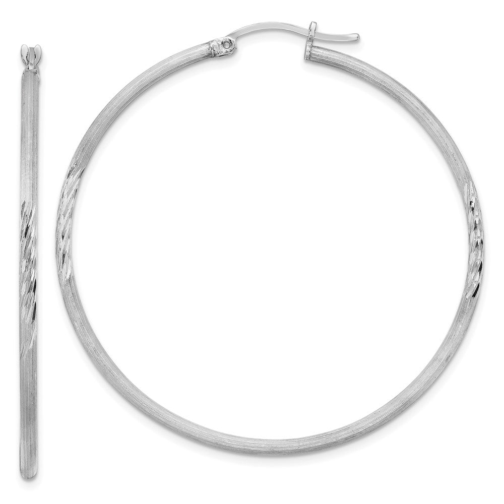 QE4423 Sterling Silver Rhodium-plated 2mm Polished/Satin Diamond-cut Hoop Earrings
