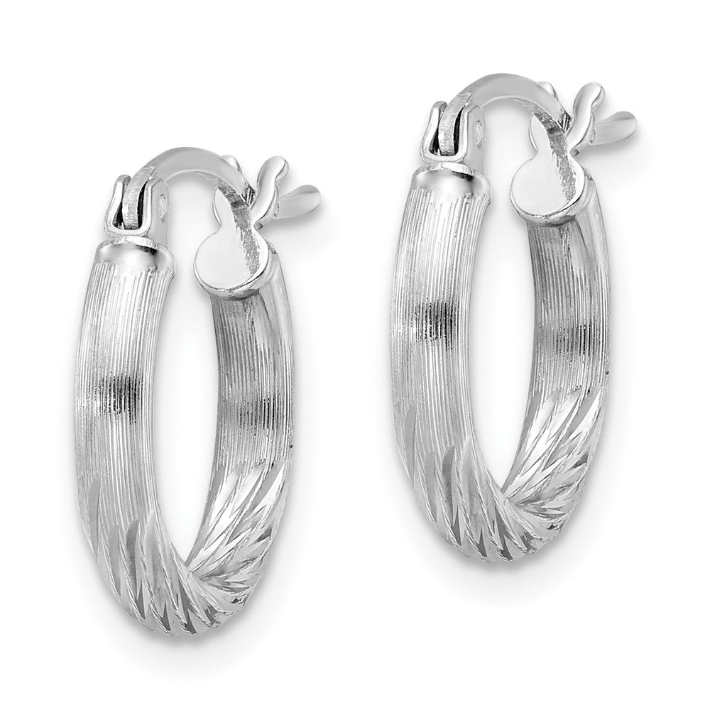QE4429 Sterling Silver Rhod-plated 2.5mm Polished/Satin Diamond-cut Hoop Earrings