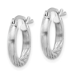QE4429 Sterling Silver Rhod-plated 2.5mm Polished/Satin Diamond-cut Hoop Earrings