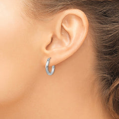 QE4429 Sterling Silver Rhod-plated 2.5mm Polished/Satin Diamond-cut Hoop Earrings