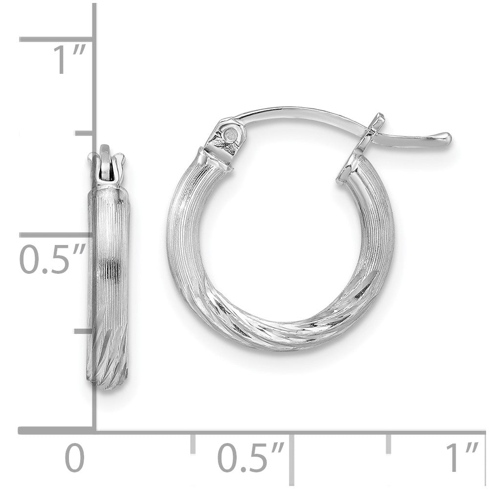 QE4429 Sterling Silver Rhod-plated 2.5mm Polished/Satin Diamond-cut Hoop Earrings