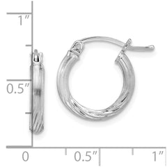 QE4429 Sterling Silver Rhod-plated 2.5mm Polished/Satin Diamond-cut Hoop Earrings