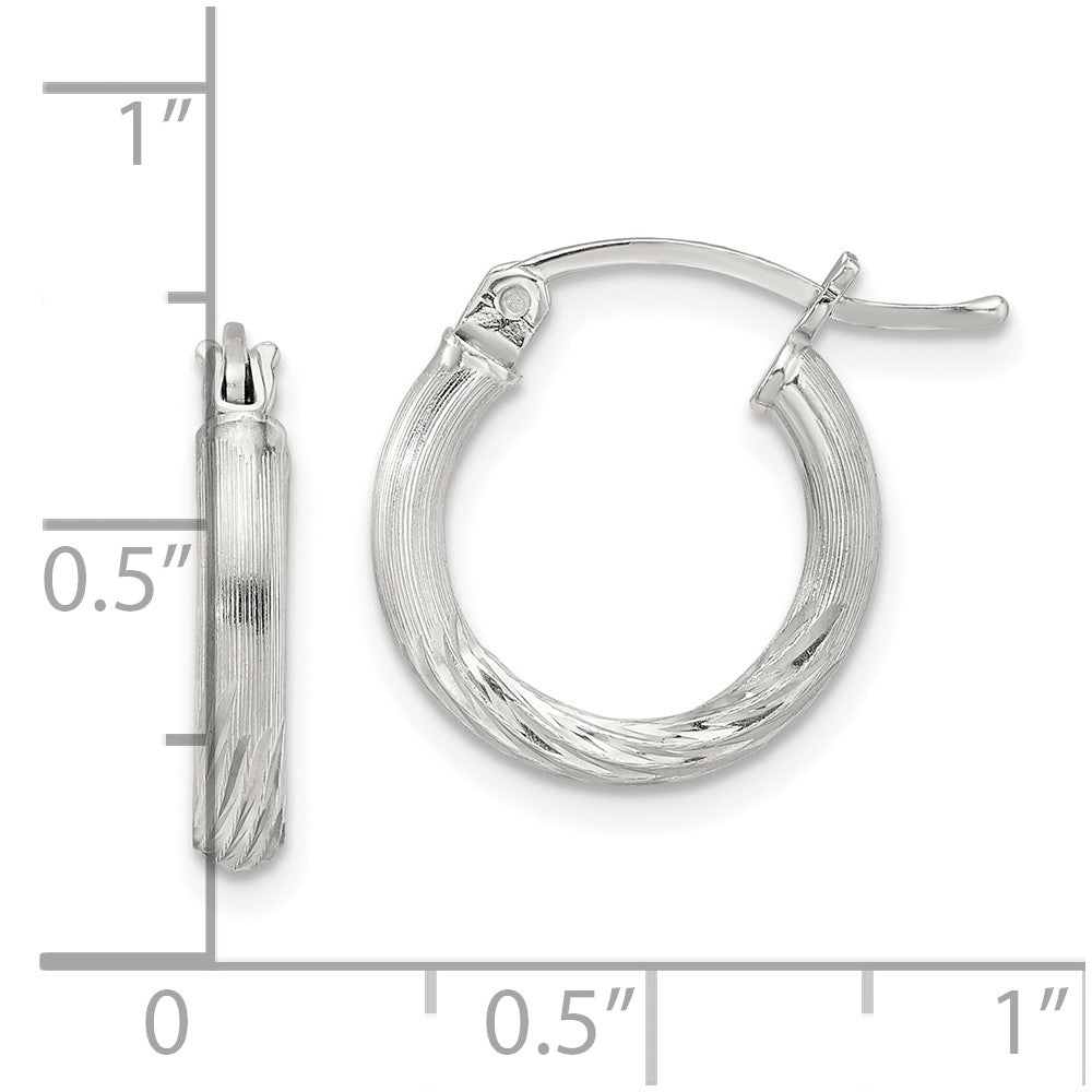 QE4429SP Sterling Silver 2.5mm Polished/Satin D/C Hoop Earrings