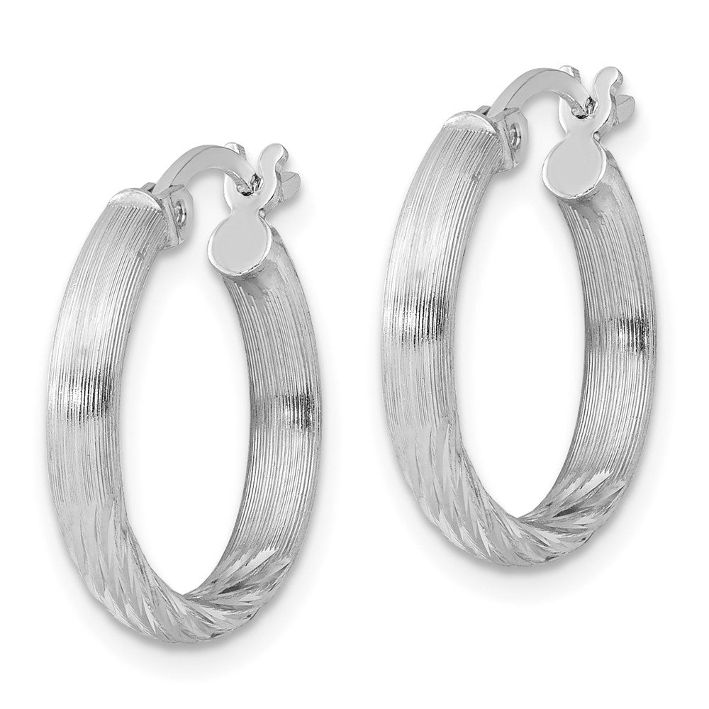 QE4430 Sterling Silver Rhod-plated 2.5mm Polished/Satin Diamond-cut Hoop Earrings