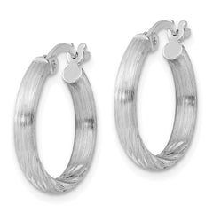 QE4430 Sterling Silver Rhod-plated 2.5mm Polished/Satin Diamond-cut Hoop Earrings