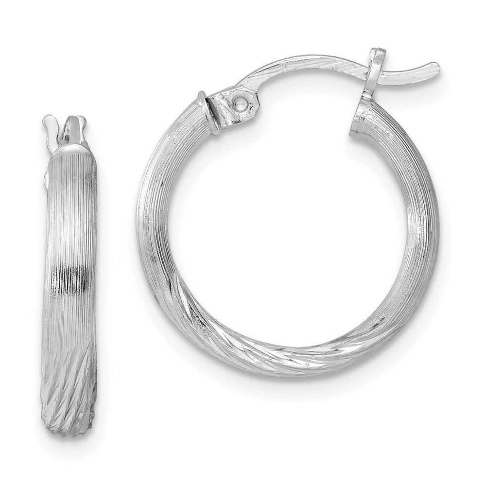 QE4430 Sterling Silver Rhod-plated 2.5mm Polished/Satin Diamond-cut Hoop Earrings