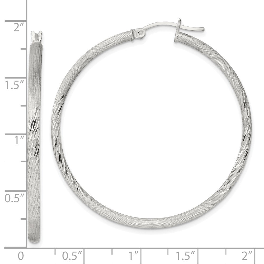 QE4431SP Sterling Silver 2.5mm Polished/Satin D/C Hoop Earrings