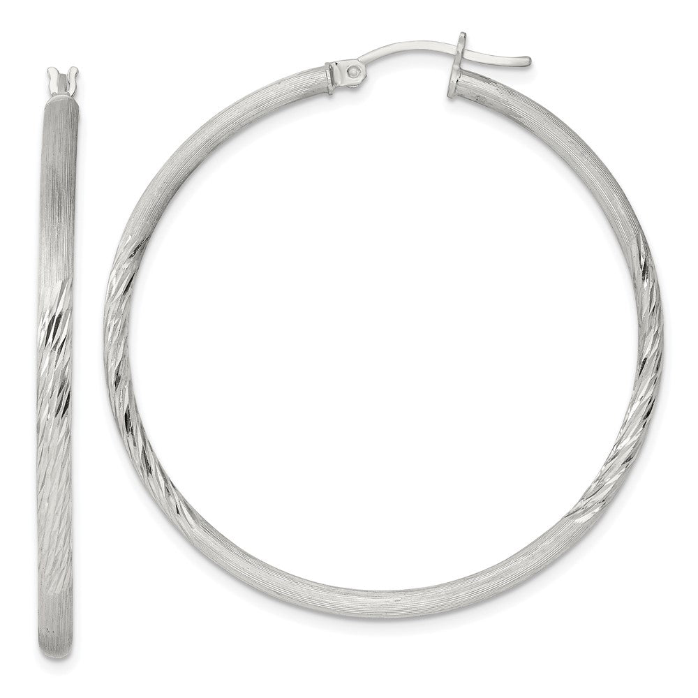 QE4431SP Sterling Silver 2.5mm Polished/Satin D/C Hoop Earrings