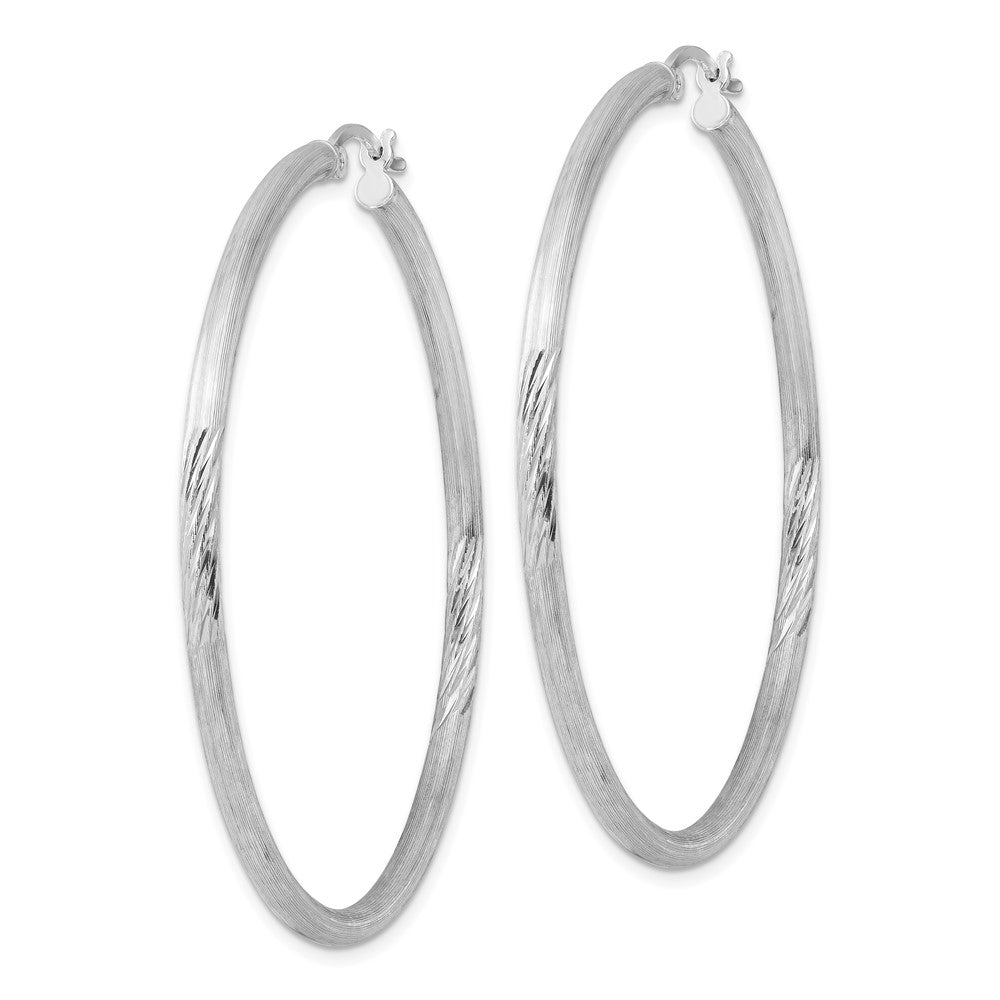 QE4432 Sterling Silver Rhod-plated 2.5mm Polished/Satin Diamond-cut Hoop Earrings