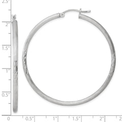 QE4432 Sterling Silver Rhod-plated 2.5mm Polished/Satin Diamond-cut Hoop Earrings