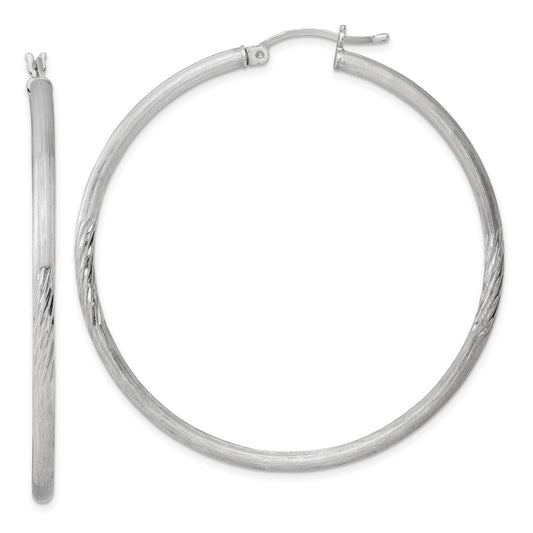 QE4432 Sterling Silver Rhod-plated 2.5mm Polished/Satin Diamond-cut Hoop Earrings