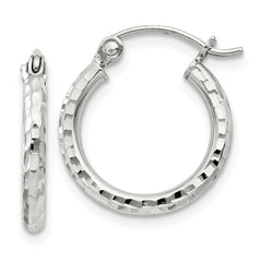 QE4460SP Sterling Silver 2mm Diamond Cut Hoop Earrings