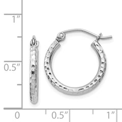QE4461 Sterling Silver Rhodium-plated 2mm Diamond Cut Hoop Earrings