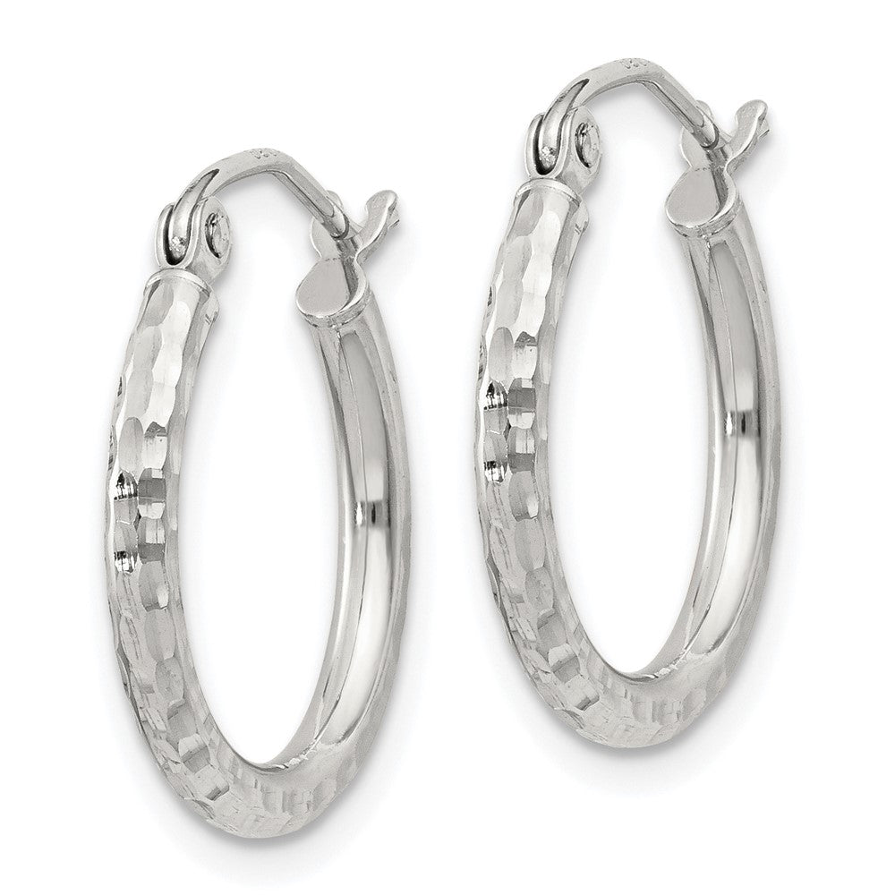QE4461SP Sterling Silver 2mm Diamond Cut Hoop Earrings