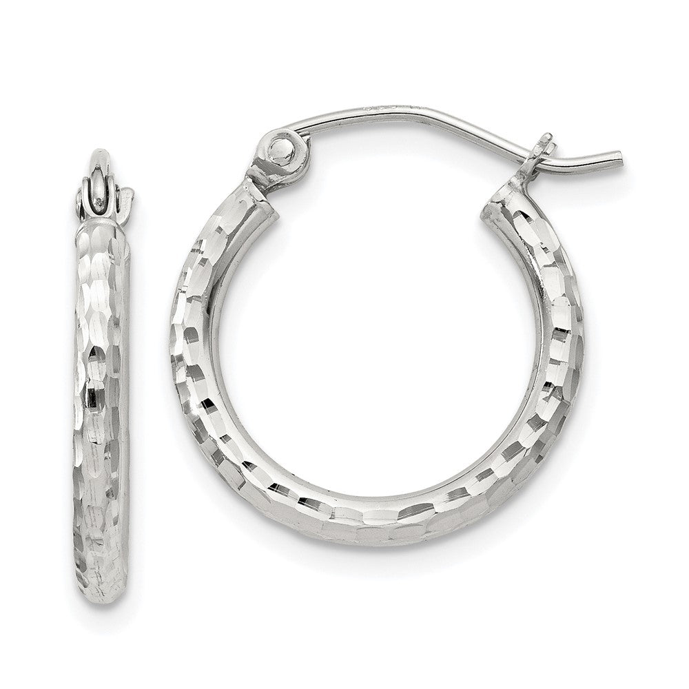 QE4461SP Sterling Silver 2mm Diamond Cut Hoop Earrings