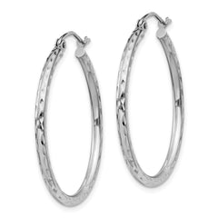 QE4462 Sterling Silver Rhodium-plated 2mm Diamond Cut Hoop Earrings