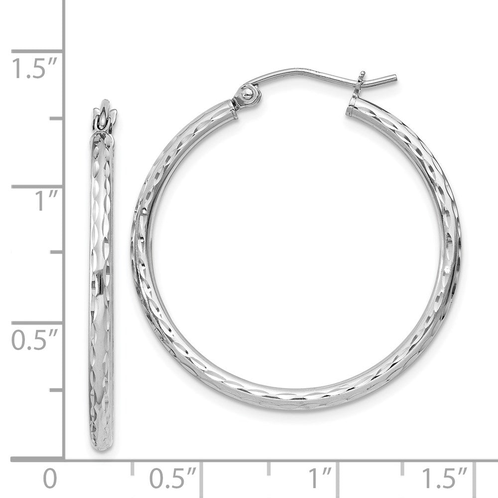 QE4462 Sterling Silver Rhodium-plated 2mm Diamond Cut Hoop Earrings