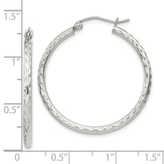 QE4462SP Sterling Silver 2mm Diamond Cut Hoop Earrings