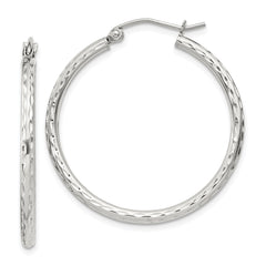 QE4462SP Sterling Silver 2mm Diamond Cut Hoop Earrings