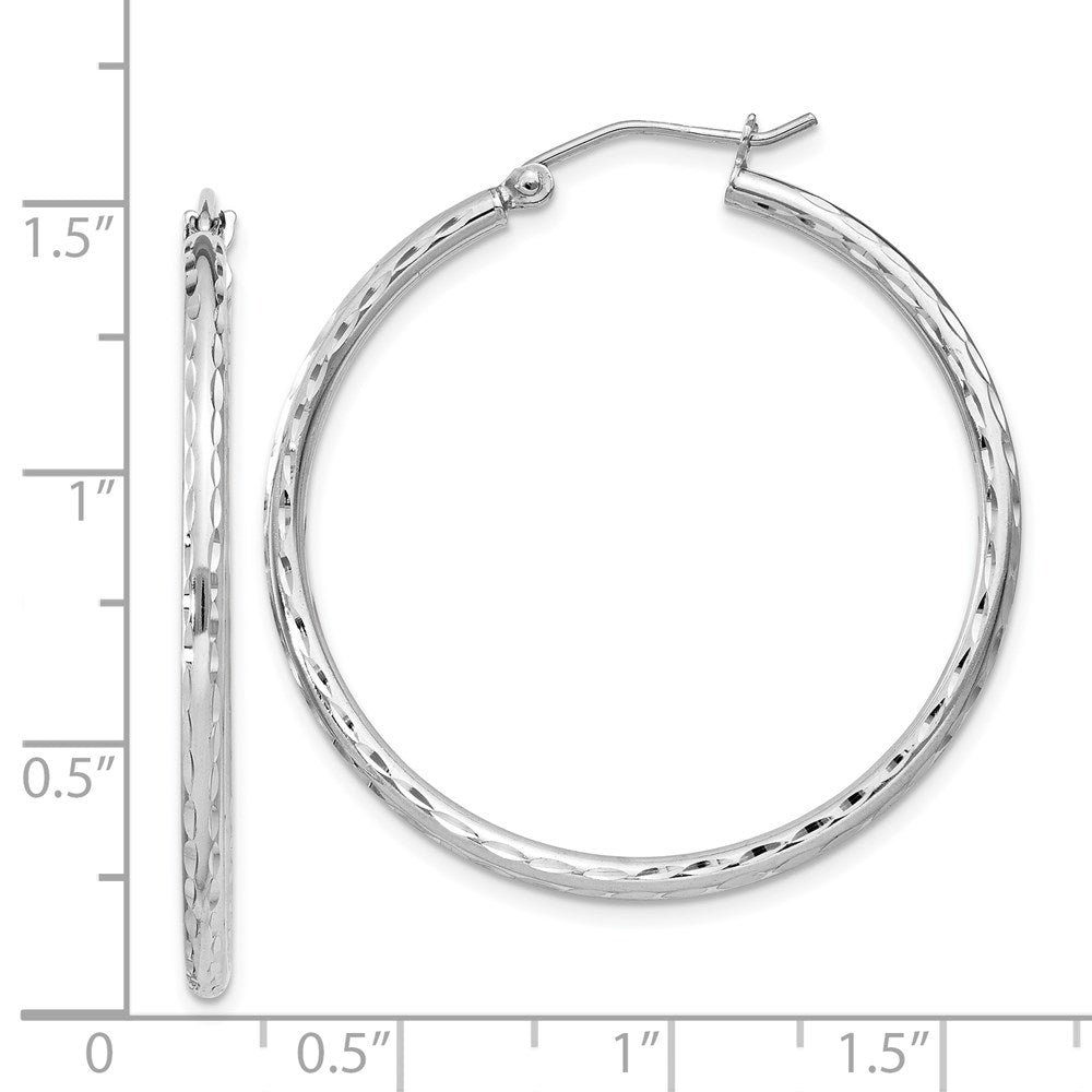 QE4463 Sterling Silver Rhodium-plated 2mm Diamond Cut Hoop Earrings