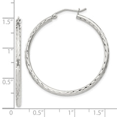 QE4463SP Sterling Silver 2mm Diamond Cut Hoop Earrings