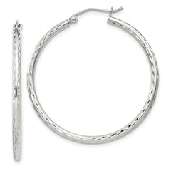 QE4463SP Sterling Silver 2mm Diamond Cut Hoop Earrings