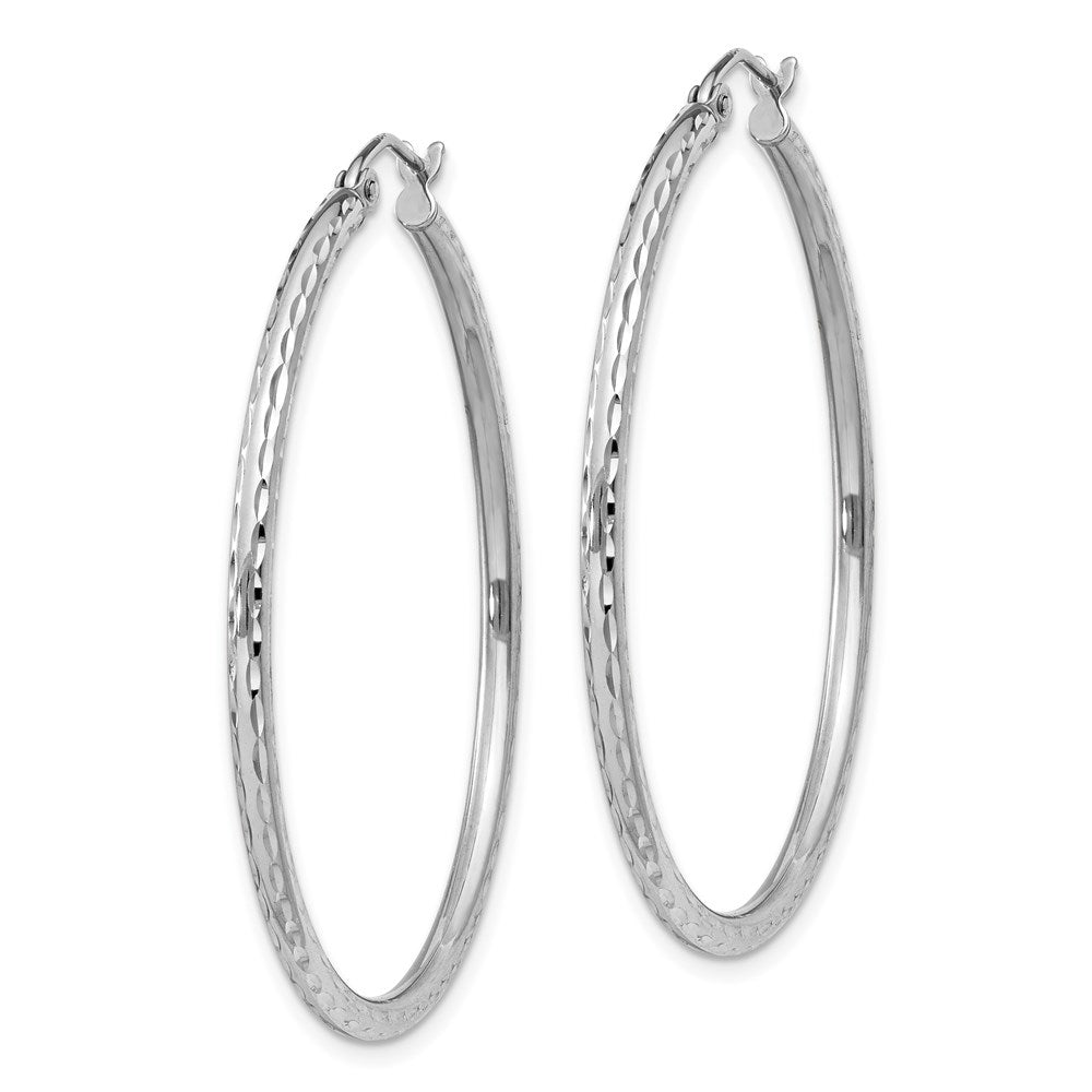 QE4464 Sterling Silver Rhodium-plated 2mm Diamond Cut Hoop Earrings