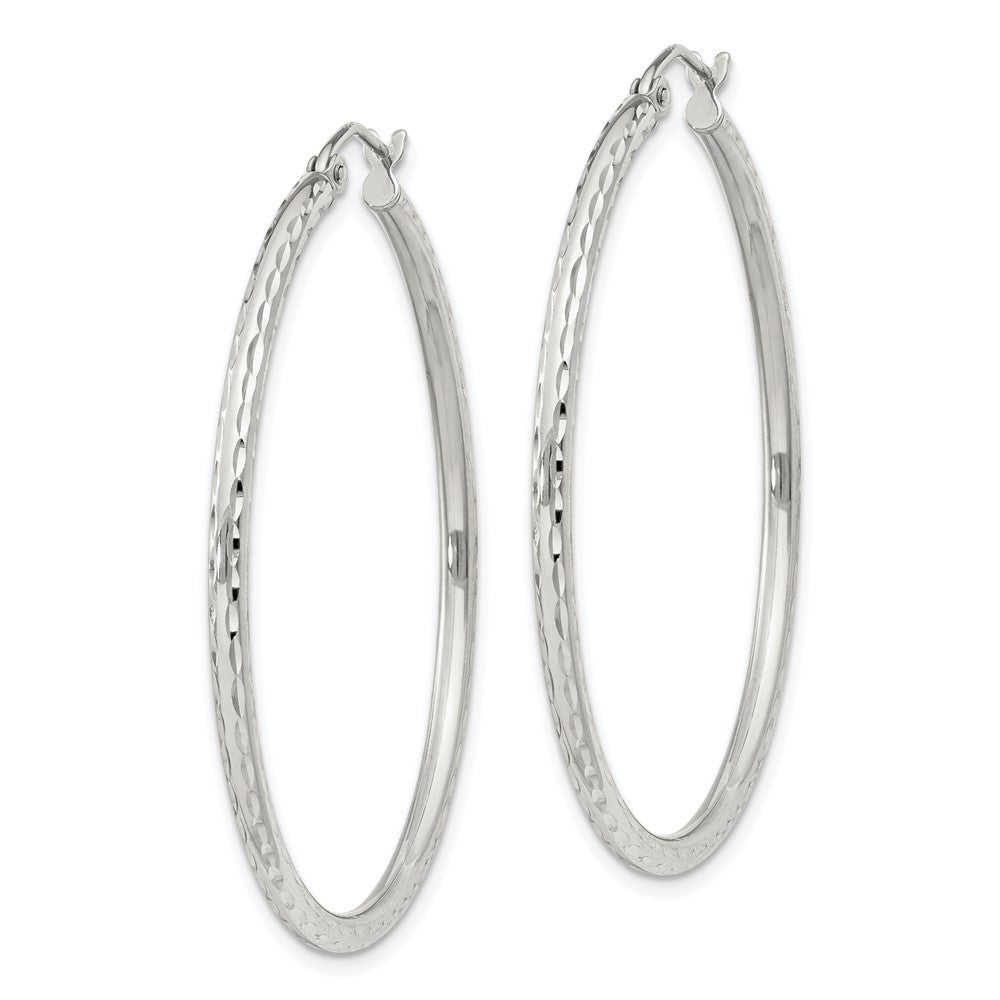 QE4464SP Sterling Silver 2mm Diamond Cut Hoop Earrings