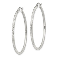 QE4464SP Sterling Silver 2mm Diamond Cut Hoop Earrings