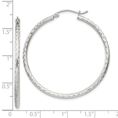 QE4464SP Sterling Silver 2mm Diamond Cut Hoop Earrings