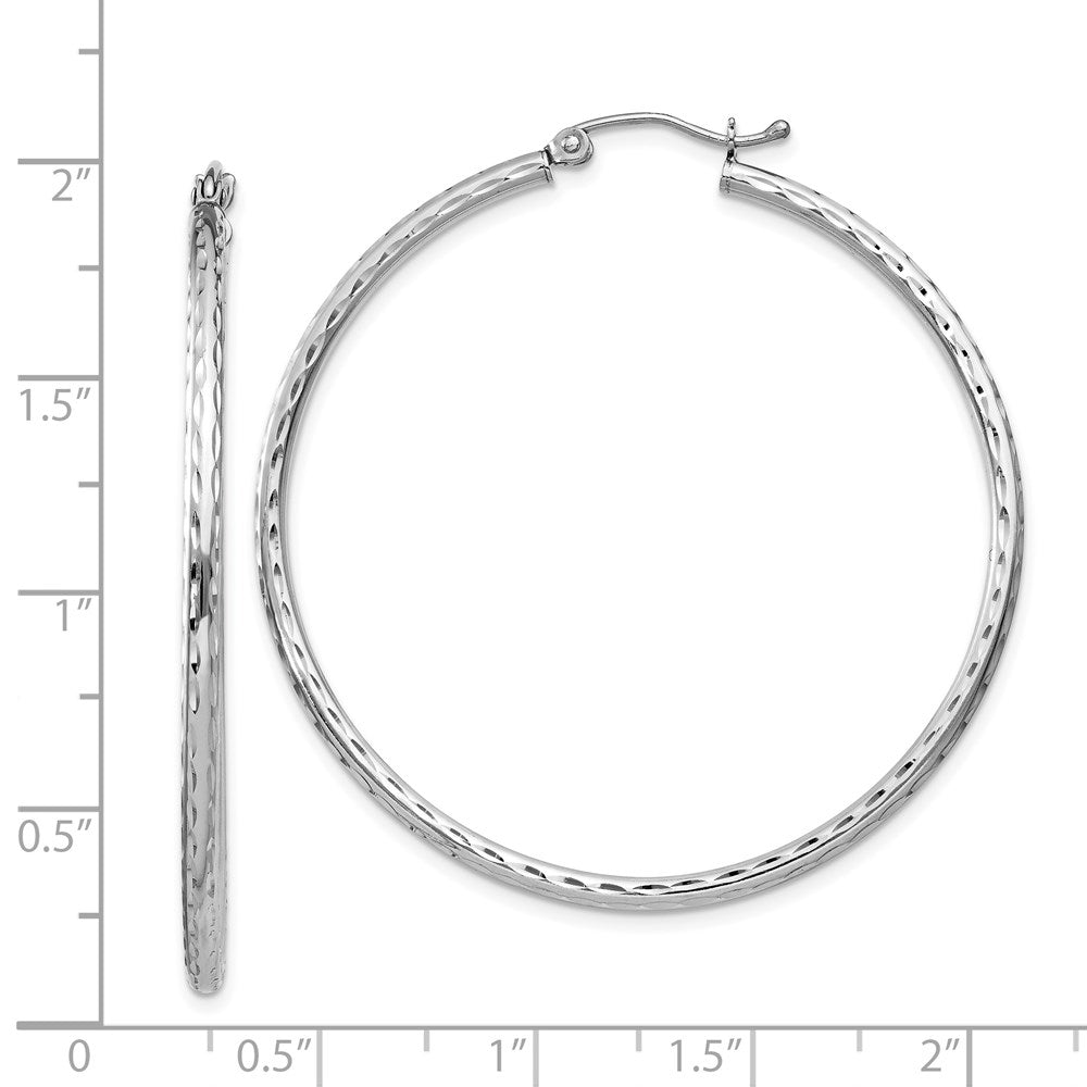 QE4465 Sterling Silver Rhodium-plated 2mm Diamond Cut Hoop Earrings