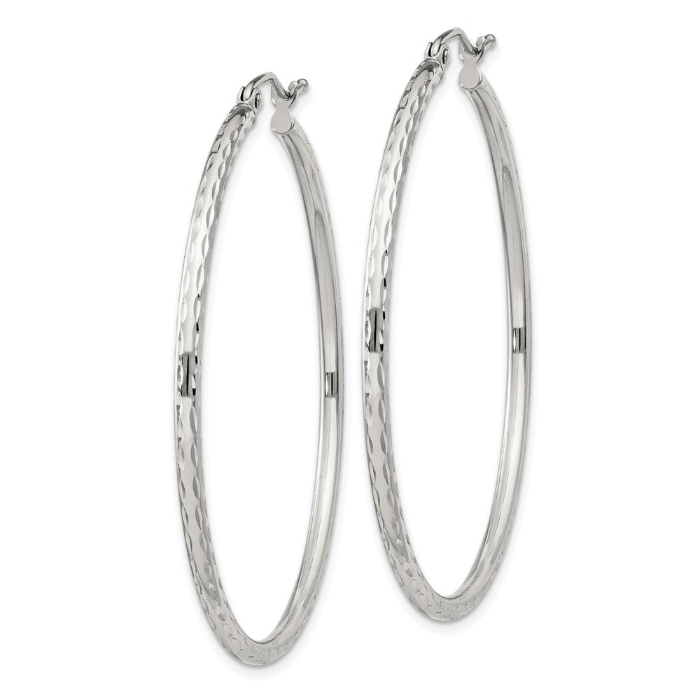 QE4465SP Sterling Silver 2mm Diamond Cut Hoop Earrings