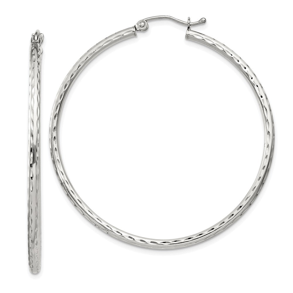 QE4465SP Sterling Silver 2mm Diamond Cut Hoop Earrings